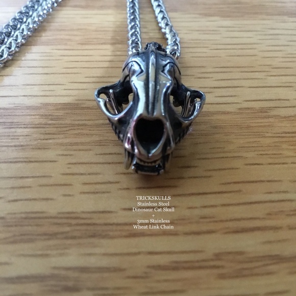 Sabre-Toothed Tiger Smilodon Big Cat Dinosaur Skull Stainless Pendant & Chain - Picture 11 of 13